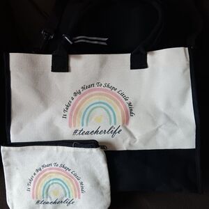 Teacher Life Canvas Tote and Pouch Set